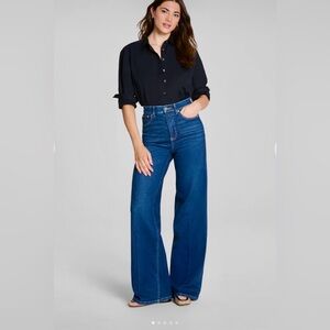 SPANX High-Rise Wide-Leg Dark Blue Jeans